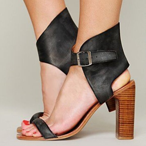 Jeffrey Campbell x Free People 8.5 Leather Magic Heel Boho Cuff Sandals Brown - Picture 2 of 10